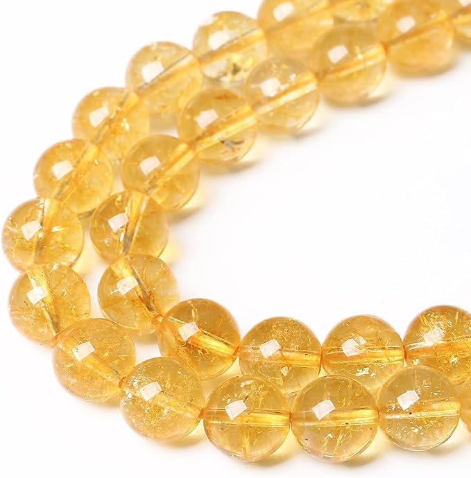 120Pcs 6mm Natural Citrine Beads for Jewelry Making Yellow Crystal Quartz Round Loose Beads DIY Bracelet Necklace Earrings 32" 2 Strands
