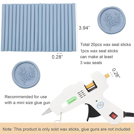 Dusty Blue Wax Seal Sticks 20pcs, Andotopee Glue Gun Wax Seal Sticks for Wax Seal Stamp, Premium Sealing Wax for Envelope Letter Seal Wedding Invation Craft Adhesive, Great Gift Ideas (Mini Size)