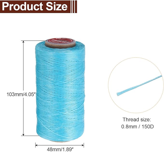 uxcell Flat Leather Sewing Waxed Thread, 270m / 295 Yards Polyester Wax String, 150D Wax Stitching Cord for Leather Crafts, Bookbinding, Bracelets Braided, Lake Blue