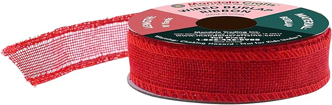 Mandala Crafts Red Burlap Wired Ribbon 1 Inches Wide Jute Ribbons for Crafts - 10 Yds Roll Rustic Burlap Wrap Trim Ribbons for Wreaths Bows Party Decoration