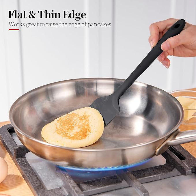 Silicone Flat Spoon Spatulas, Luxiwise 600ºF Heat Resistant Kitchen Baking Scraper Cooking Spoonula Non-Stick Dishwasher Safe for Seamless Mixing Folding Scraping Serving (Set of 2, Muticolor-1)