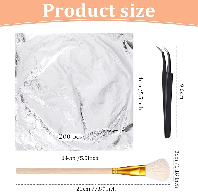 Cunhill 200 Pcs Gold Leaf Sheets for Art Foil Paper Leaf Art Foil Sheets Gilding Brush Thin Paper Craft for Painting Gilding Crafting Decoration,5.5 x 5.5 Inches(Silver)