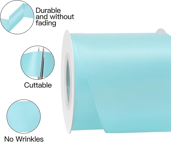Lt Blue Satin Ribbon 3 Inch X 15 Yards Solid Color Double Faced Ribbons Perfect for Crafts Wedding Decor Bow Making Arts Sewing and More