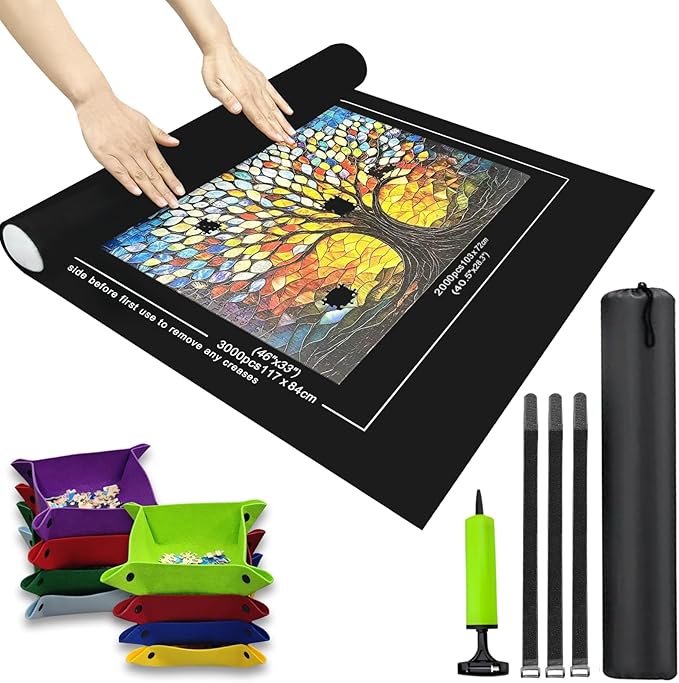 Napzy Puzzle Mat-Jigsaw Puzzles Matt Roll Up to 3000pcs Roll-up Puzzled Board Puzzling Organizers and Storage with 8PCS Jigsaws Sorting Trays, Drawstring Storages Bag Jigsawn Keeper Saver