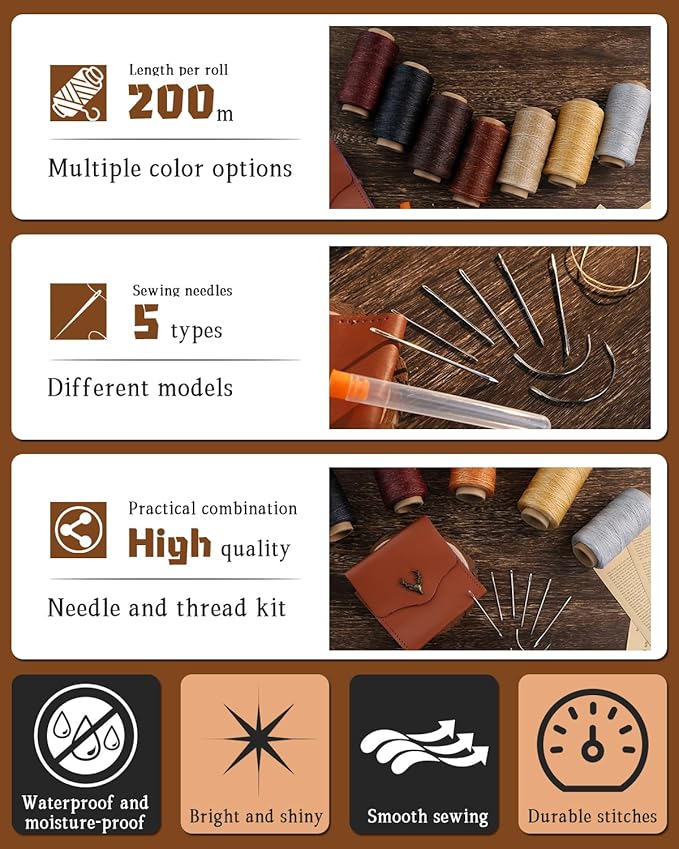 DIUDUS 218 Yards Upholstery Thread, Heavy Duty Thread for Hand Sewing, Sewing Kit with 9 Upholstery Needles for Hand Stitching Bookbinding Repair Canvas
