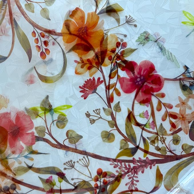 Stained Glass Window Film Static Cling Door Privacy Film Decorative Flowers Red Leaves Window Decals Stickers Heat Control Anti UV for Home and Office,17.5 inches by 157 inches