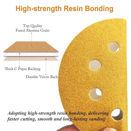 5-Inch 8-Hole Hook and Loop Sanding Discs 220-Grit Random Orbit Sandpaper, 100-Pack
