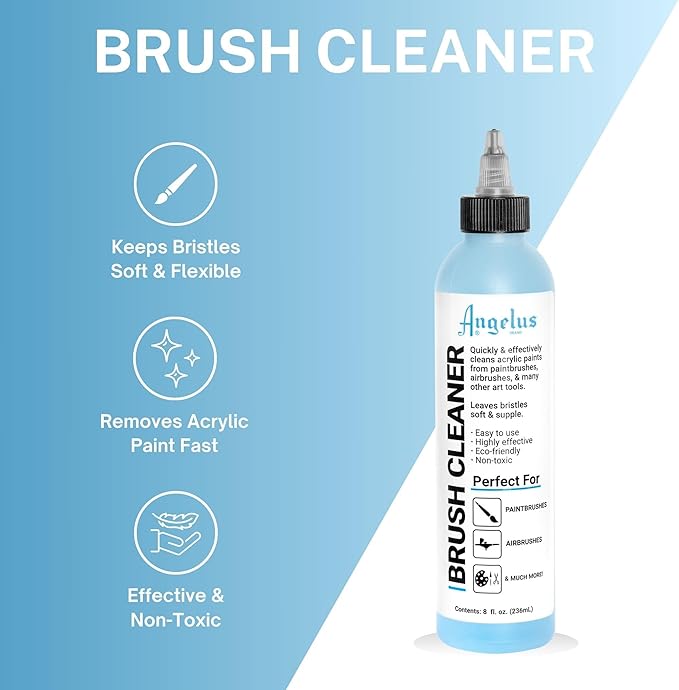 Angelus Brush Cleaner – Fast-Acting Cleaner for Brushes, Airbrushes & Art Tools – Effectively Removes Dried Acrylic, Oil, and Water-Based Paints, 8 ounces