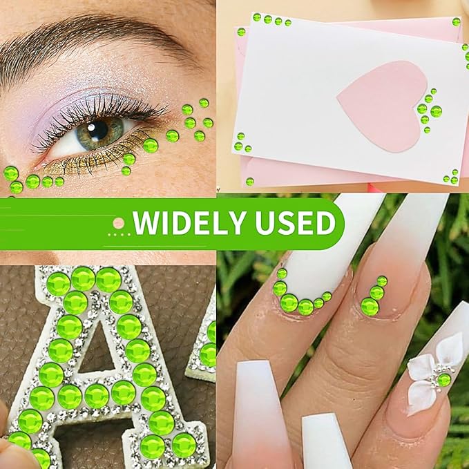 3090 Pcs 4 Sheets Rhinestone Stickers 3/4/5/6 mm Self Adhesive Craft Rhinestones Gems for Face Eyes Makeup Hair Body (Green-3/4/5/6mm)