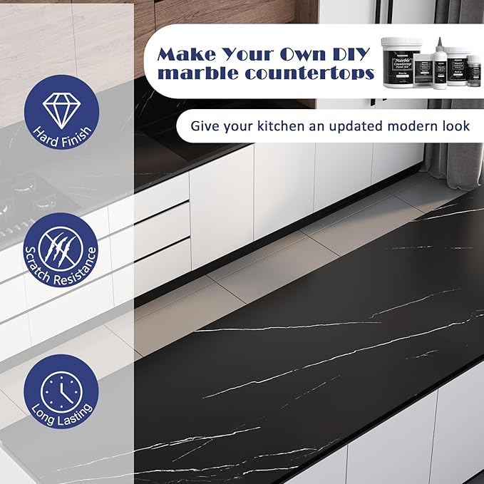 NADAMOO Black Marble Countertop Paint Kit for Kitchen Bathroom, Counter Top Refinishing Kit Cover Up to 35 SQ. FT.
