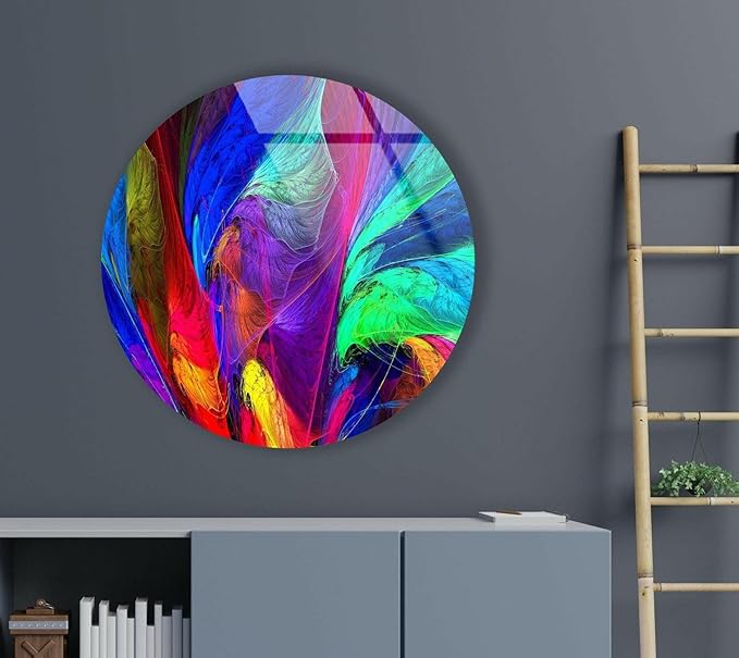 My Photostation.com 20''(50cm) Diameter Neon Colors Abstract Round Glass Wall Art Tempered Glass Printing Wall Decor Large Wall Art Wall Hangings