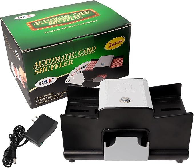 GSE Games & Sports Expert 2-Deck Casino Automatic Card Shuffler, AC/DC-Power & Battery-Operated Shuffler Machine for Playing Cards, Blackjack, Texas Hold 'em, Bridge, Poker, UNO