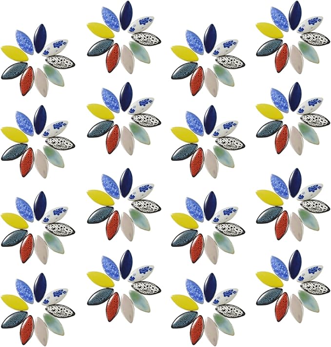 70 Pieces Petal Ceramics Mosaic Tiles for Crafts, Stained Ceramics Supplies, Flower Leaves Mosaic Ceramics Mosaic Pieces Kit for DIY Crafts Plates Picture Frames Home Decorations - Yellow