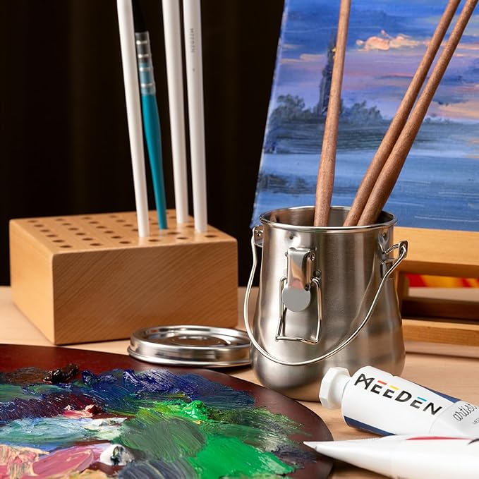MEEDEN Portable Paint Brush Washer: Airtight Stainless Steel Artist Brush Cleaner for Oil & Acrylic Painting - Medium