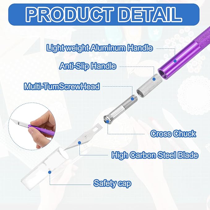 MECCANIXITY 4 Pcs Exacto Knife, Craft Hobby Knife with 40 Exacto Blades(#11) Profession Craft Knives for Crafting, Modeling, Scrapbooking (Purple)