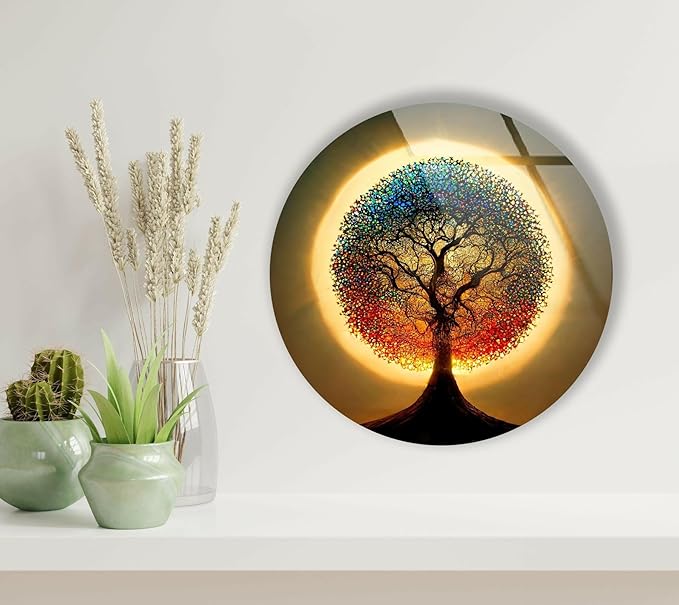 My Photostation.com 10''(25cm) Diameter Life of Tree Round Glass Wall Art Tempered Glass Printing Wall Decor Large Wall Art Wall Hangings