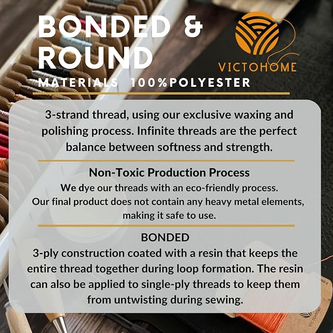 Bonded & Round Waxed Threads, 3-PLY Round Thread 12 Colors 384 Yards - Hand Sewing - All Leather Projects/Crafts/All-Purpose Threads/Macrame/Bracelet (0.45 mm, 32yd/Each)