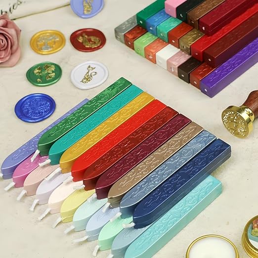 8Pcs Sealing Wax Sticks with Wicks, Wine Red Waxs Seal Stick Great for Letter Seals Waxing Stamp Wedding Invitations, Packaging Decoration (8)