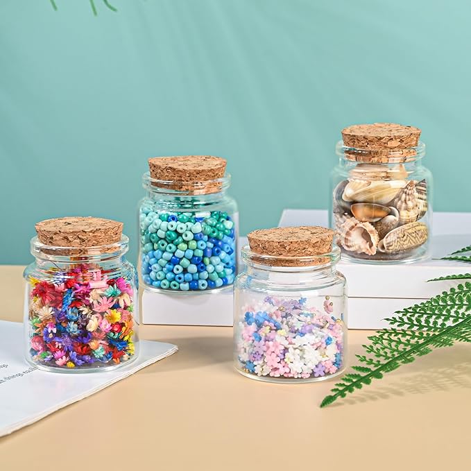 4PCS 50ml Small Empty Glass Bottle with Cork Stopper Storage,Small Glass Bottle Jars for DIY Art Crafts Projects Decoration Party Supplies and Wedding Party Favors