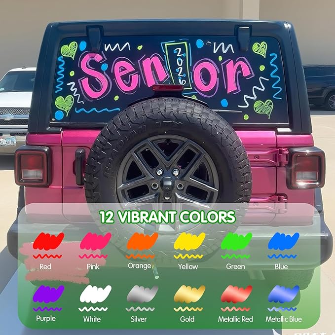Liquid Chalk Markers Dual Tip - Wide Tip & Fine Tip, 12 Colors Washable Car Chalk Window Markers Pen for Auto Glass Mirror Poster First Day of School Sign Board, Stocking Stuffer for Teens Kids