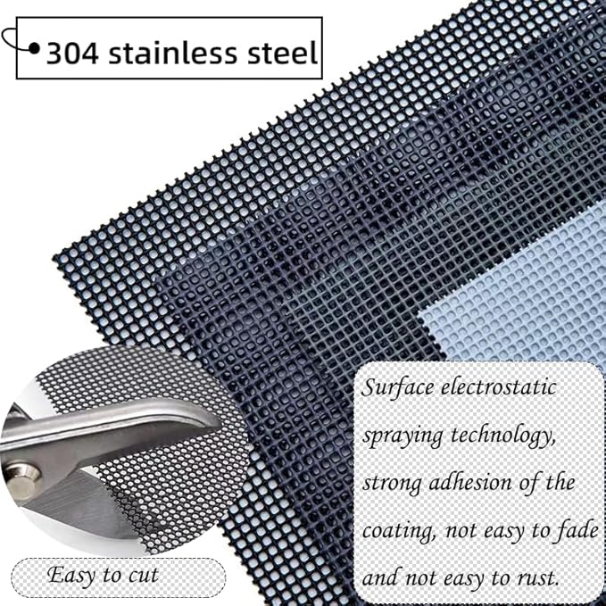 Stainless Steel Screen, 14 Mesh 304 Stainless Steel Security Screen, PVC Coated Heavy Duty 35inch x 10ft Wire Mesh Window Screen Hardware Cloth Sturdy Metal Mesh Door Security