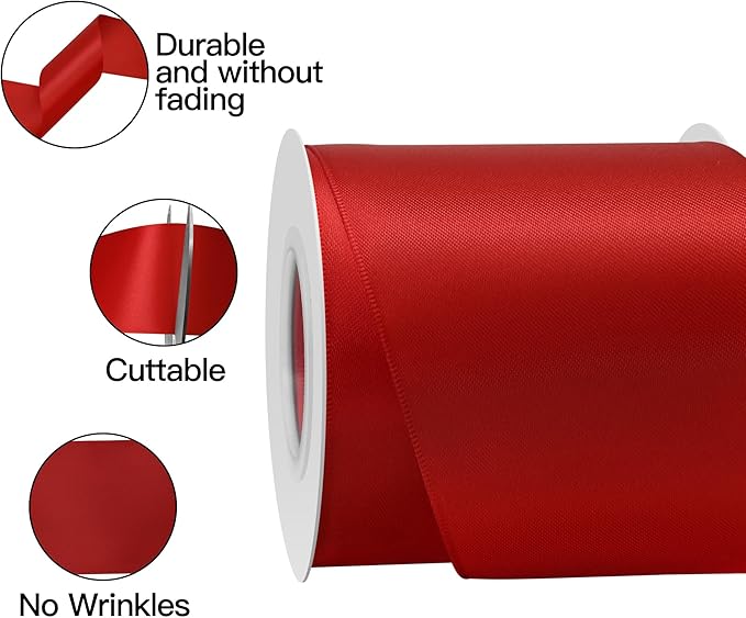 Red Satin Ribbon 3 Inch X 15 Yards Solid Color Double Faced Ribbons Perfect for Crafts Wedding Decor Bow Making Arts Sewing and More
