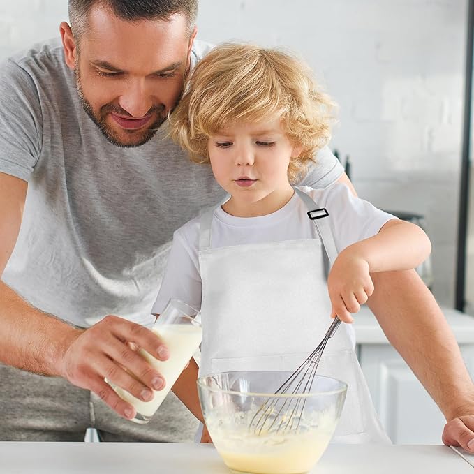 12 Pack Kids Apron bulk with 2 Pockets Adjustable Chef Art Apron Kids Painting Aprons for Cooking Baking Painting Crafting Grilling Activity（White）