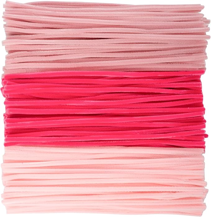 Caydo 300 Pieces Pink Pipe Cleaners, Thick Fluffy Chenille Stems, Pipe Cleaner Crafts for Arts & Crafts, Perfect for Making Animals, Flowers, and Festive Decorations