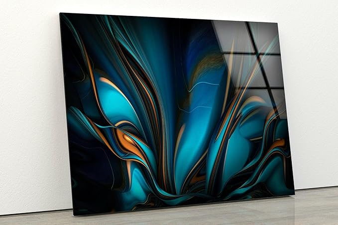 My Photostation.com Round 24'' Orange & Blue Abstract Glass Wall ArtTempered Glass Printing Wall Decor Large Wall Art Wall Hangings