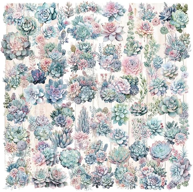 Vintage Vellum Stickers Floral Plants Elements Scrapbooking Supplies Flowers Botanic Natural Translucent Paper Self-Adhesive Junk-Journal Items (Succulent)