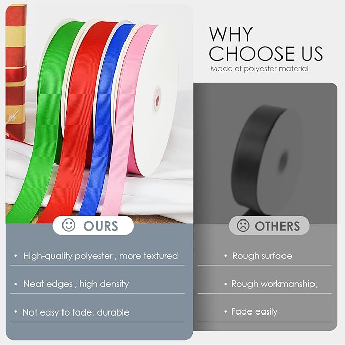 50 Yards 3/8 inch Grosgrain Ribbon, Solid Color Fabric Ribbon Perfect for Gift Wrapping, Wedding, Handmade Bows, Floral Bouquets and Party Decoration(White)