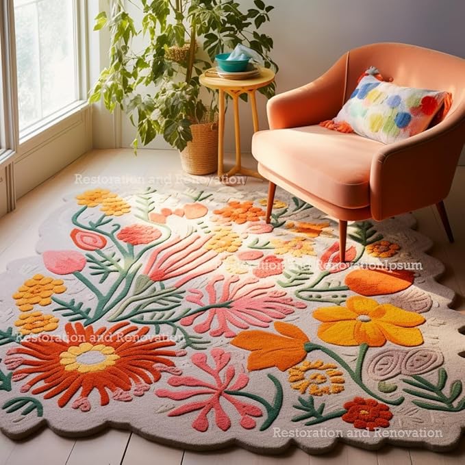 Handmade Wool Floral Area Rug for Living Room | Elegant Flower Garden Design, Soft, Thick and Durable | Bedroom, Dining Room & Home Decor Carpet (2.6' x 8', Floral C)