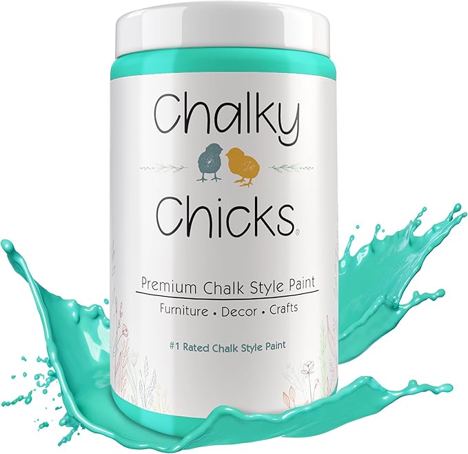 Chalky Chicks All-in-One Chalk Paint for Furniture or Cabinet - 32 Fl Oz - Matte Finish Cenote (Teal Blue) for Metal, Wood Furniture Paint - No Sanding All-in-One for Home Decor & Crafts, USA Made