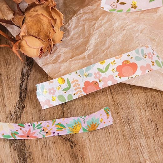 MAFELOE 2 Meters Long 12 Rolls Washi Tape Set, Decorative Adhesive Supplies for Scrapbook Journaling Junk Bullet Art Collage-Floral Print Series-Pink (HZ-3Y-SHMJ-01)