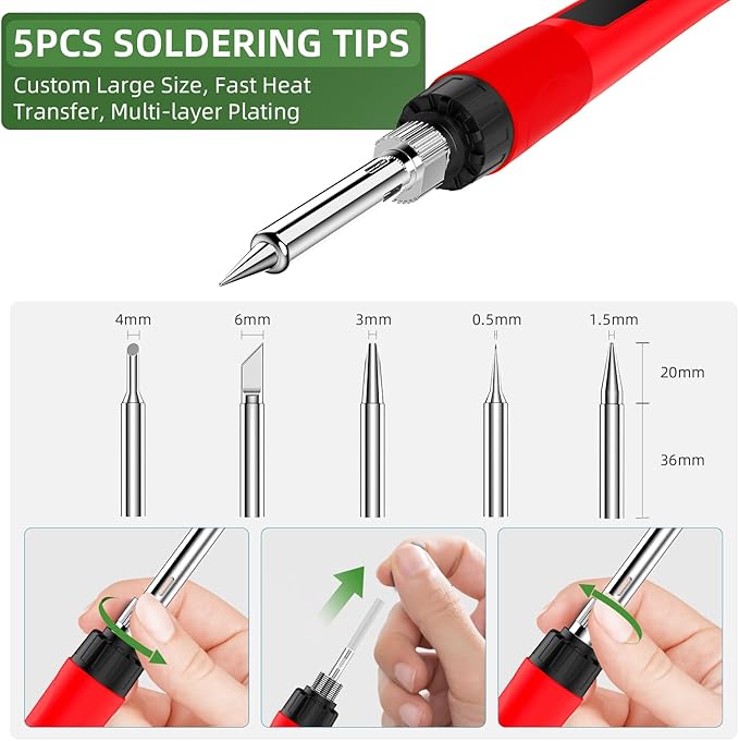 Soldering Iron Kit, 190W Soldering Gun, 110V LED Solder Kit for Electronics, Adjustable Temperature 356-932℉, Includes Solder Wire, Sucker, Tips, Stand, Tweezers, Paste and Solid Wood Box, Red