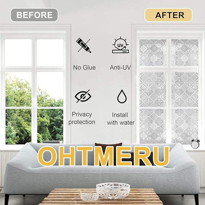 Window Privacy Film Decorative for Front Door, Bathroom Static Cling Stained Glass Sticker Opaque Heat Control UV Blocking Non-Adhesive for Home Windows 35.4 X 78.7 inches