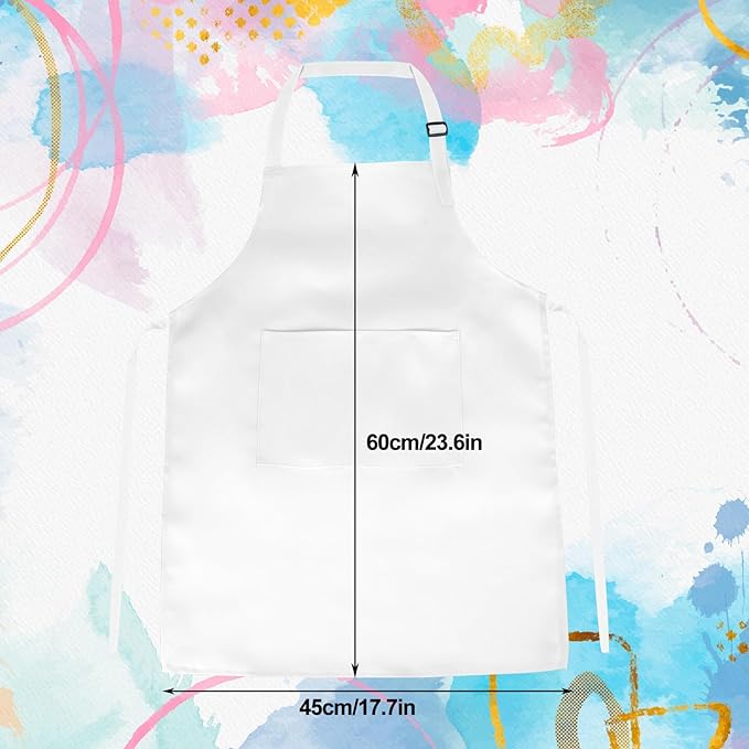PLULON 12 Pcs Kids Apron Bulk Adjustable White Chef Apron with 2 Pockets Painting Aprons for Kids Cooking Baking Crafts (White)