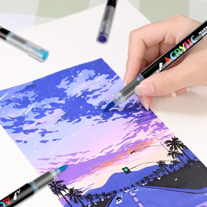 80 Colors Acrylic Marker With Brush Tip Automatic Ink Control, Water Based Ink Paint Markers For Rock Painting, Canvas, Wood, Ceramic, Glass, Stone, Fabric, DIY Crafts Textile & Art Supplies