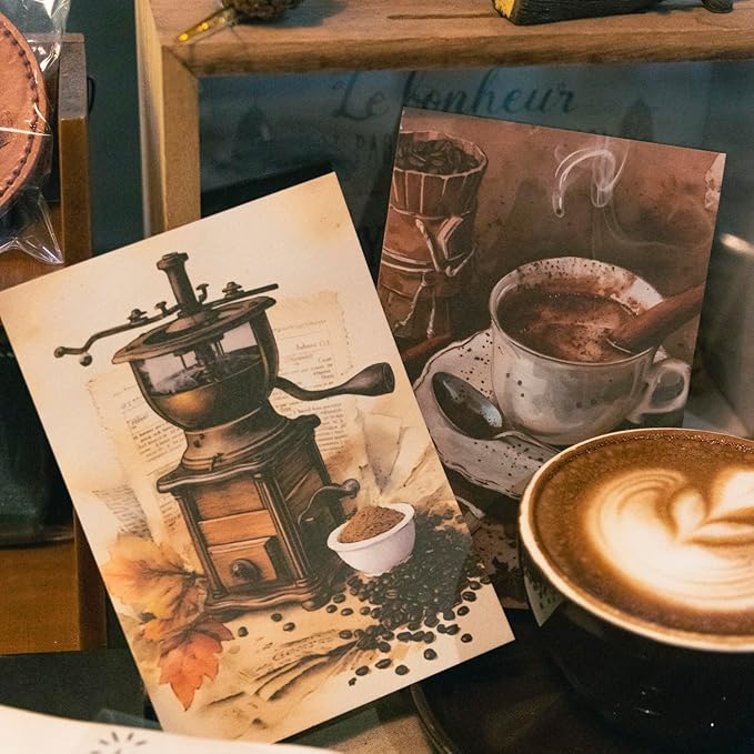 6Pcs Coffee Sticker Books, PET&Washi Stickers for Scrapbooking, DIY Crafts, Journaling Supplies & Junk Journal Ephemera