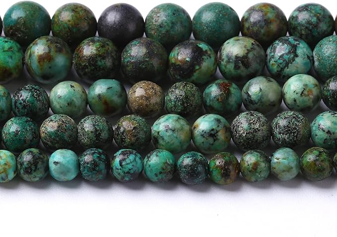 10mm 76pcs Natural African Turquoise Stone Beads for Jewelry Making Round Loose Gemstone Beads DIY Bracelet Necklace Earrings 32" 2 Strands