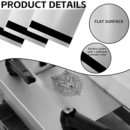 5PCS Laser Engraving Double Color ABS Plastic Sheet,Two-Tone Laserable Engraving Plastic Sheets for Name Badge,Office Label,Laser Artistic Product,Size 11.73" x 11.73",Brushed Silver/Black