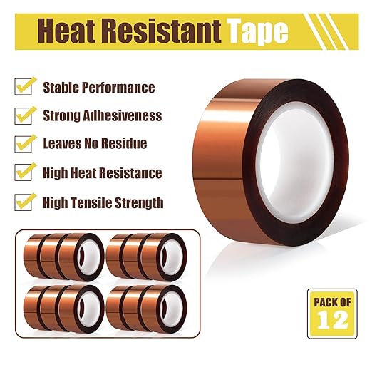 12 Rolls 20mm x16m(52FT) Heat Tape High Temperature Heat Resistant Tape Heat Transfer Tape for Heat Sublimation Press Vinyl,No Residue