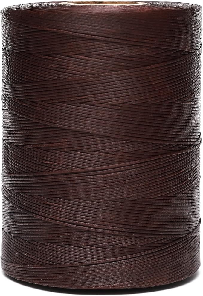 Waxed Thread,852Yards 150D 0.8mm Flat Polyester Wax Thread for Hand Sewing Leather Craft DIY Projects Shoes Repair Book Binding(Deep Brown)