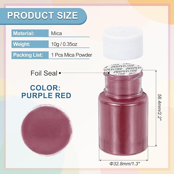 uxcell 10g/0.35oz Cosmetic Grade Mica Powder, 600 Mesh Mica Powder Natural Resin Epoxy Pigment Powders for Casting Resin, Candle Dye, DIY Nail Polish and Lip Gloss, Purple Red
