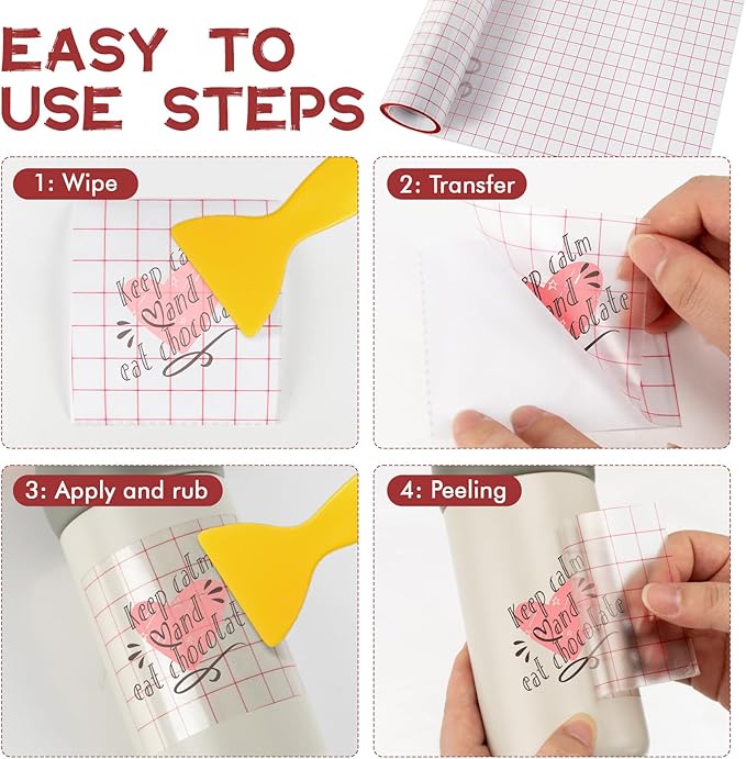 MAQIHAN Transfer Tape for Vinyl - 12 in x 16.4 FT Premium Vinyl Transfer Paper with Red Grid Application Low Tack Tape for Signs, Stickers, Decals, Letters
