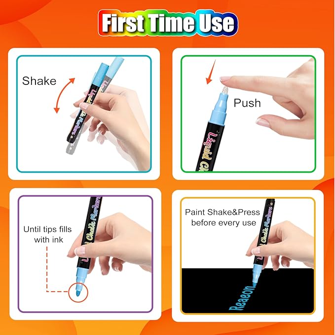 Chalk Markers, Vibrant Color Liquid Chalk Pens, for Chalkboard, Blackboard, Window, Glass, Mirror, Water-Based, Non-Toxic, 6mm Reversible Tip, 8 Pack