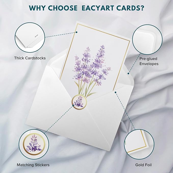 Blank Cards, 30 Pack Blank Greet Cards, Elegant Gold Foil Blank Note with Envelopes, Perfect Stationary Set For All Occasions, 5 Assorted Floral Designs