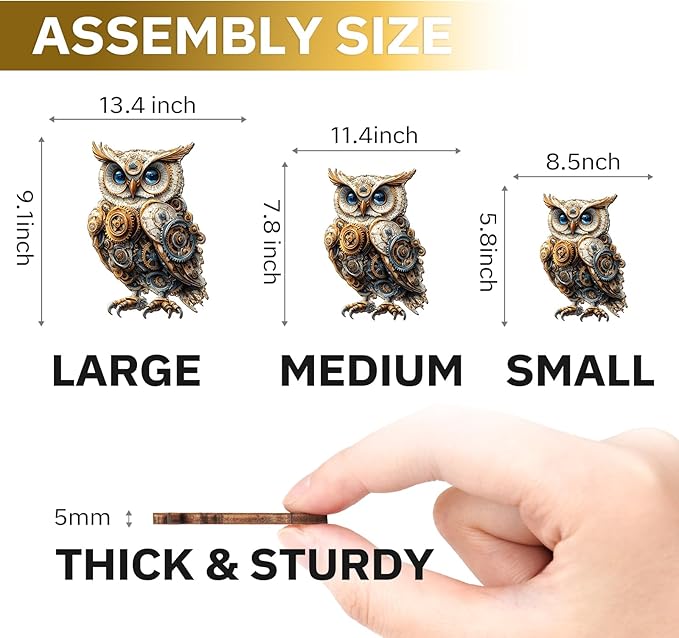 Jigfoxy Wooden Puzzles for Adults, Mechanical Owl Wood Puzzles Adult, Unique Animal Shape Wooden Jigsaw Puzzles for Adults, Birthday Gifts for Puzzle Lovers, Family(S-8.5 * 5.8in-80pcs)