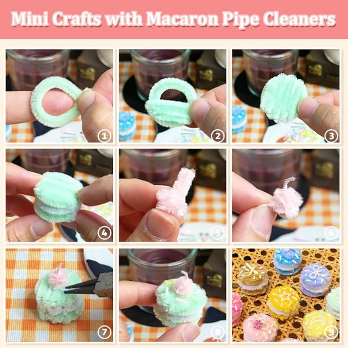 200pcs Pipe Cleaners, Chenille Stems in 7 Pastel Candy Colors for DIY Crafts, Art Projects, and Holiday Decorations(Macaron)