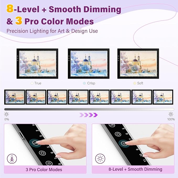 ZEXALIGHT A3 Light Box for Tracing, Light Pad for Diamond Painting with 8 Levels/Stepless Dimming Brightness and 3 Color Modes, Ultra-Thin Copy Board Light Table for Artists Tracing Drawing (Pink)